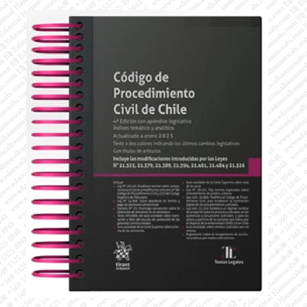 CÓDIGO DE PROCEDIMIENTO CIVIL DE CHILE 2025 - Tirant lo Blanch edición anillada